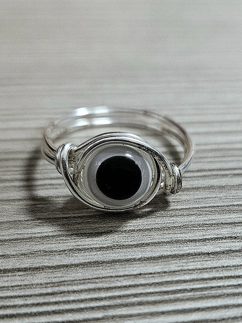 Silver Evil Eye Ring - Black & White Glass Accent Size 8